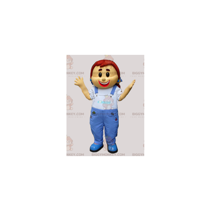 Girl In Denim Overalls BIGGYMONKEY™ Mascot Costume -