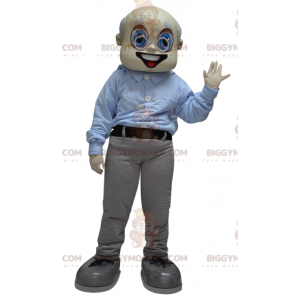 Grandpa Old Man BIGGYMONKEY™ Mascot Costume Dressed in Gray and