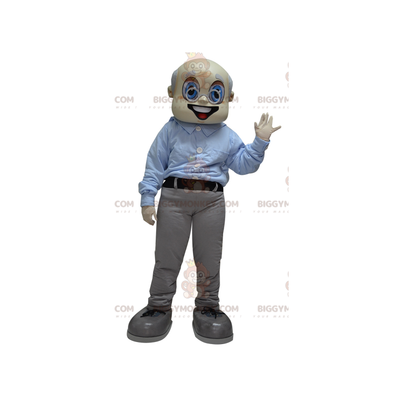 Disfraz de mascota Grandpa Old Man BIGGYMONKEY™ vestido de gris Disfraz de mascota Grandpa Old Man BIGGYMONKEY™ vestido de gris