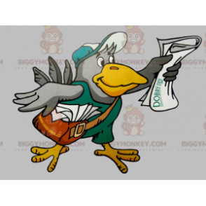 BIGGYMONKEY™ Riesiges grau-gelbes Vogel-Maskottchen-Kostüm mit