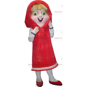 BIGGYMONKEY™ Mascot Costume Blonde Red Riding Hood with Green
