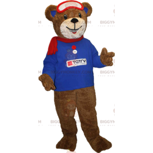 BIGGYMONKEY™ Μασκότ Κοστούμι καφέ αρκούδα με μπλε φούτερ και