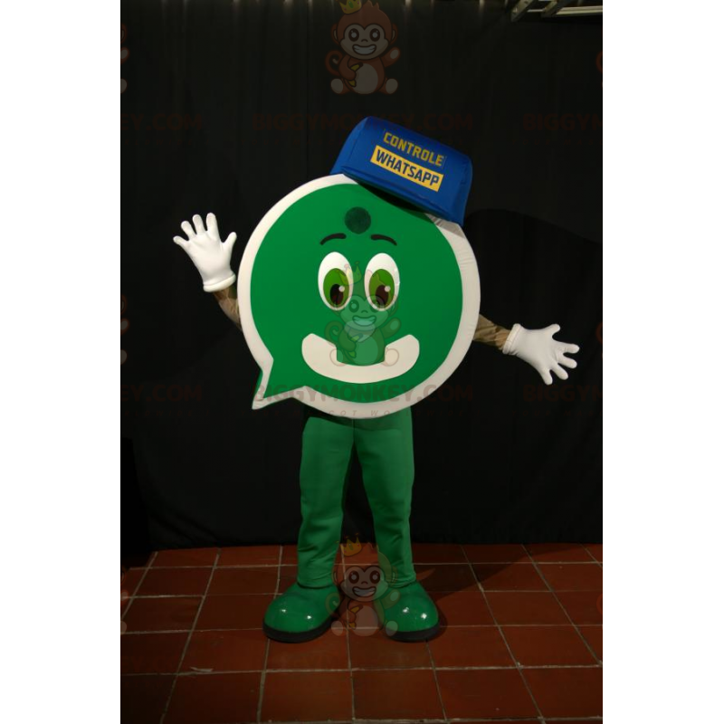 BIGGYMONKEY™ Mascot Costume Green Man With Chat Bubble Shape -