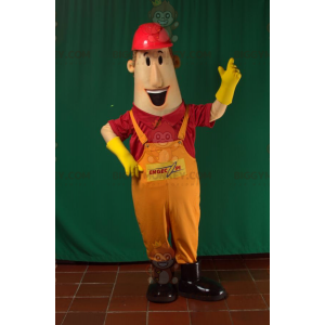 BIGGYMONKEY™ Mascot Costume Man In Overalls With A Hard Hat -
