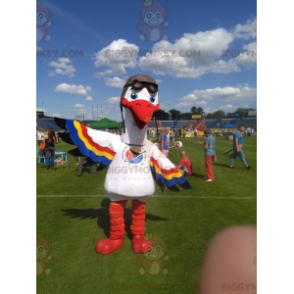 Hvid stork med farverige vinger BIGGYMONKEY™ maskotkostume -