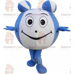 Traje de mascote de boneco de neve redondo azul e branco