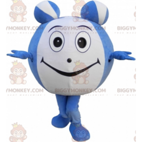 Traje de mascote de boneco de neve redondo azul e branco
