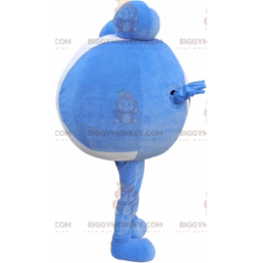 Traje de mascote de boneco de neve redondo azul e branco