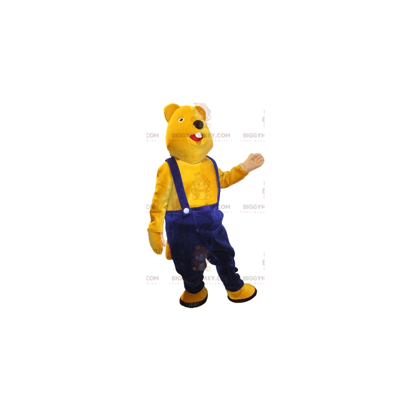 BIGGYMONKEY™ Maskottchenkostüm Gelber Biber in blauen Overalls BIGGYMONKEY™ Maskottchenkostüm Gelber Biber in blauen Overalls