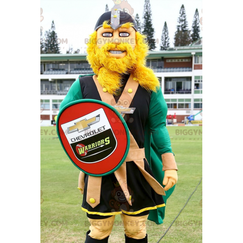 Disfraz de mascota de vikingo rubio BIGGYMONKEY™ con escudo - Disfraz de mascota de vikingo rubio BIGGYMONKEY™ con escudo -