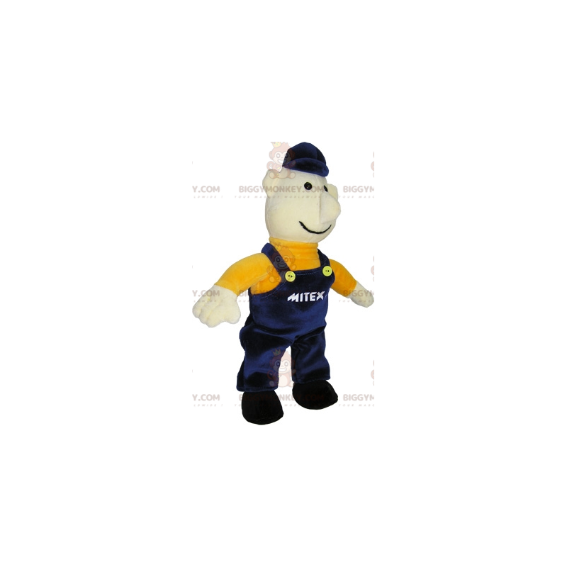 BIGGYMONKEY™ Mascot Costume Worker Man vestido con overol azul BIGGYMONKEY™ Mascot Costume Worker Man vestido con overol azul
