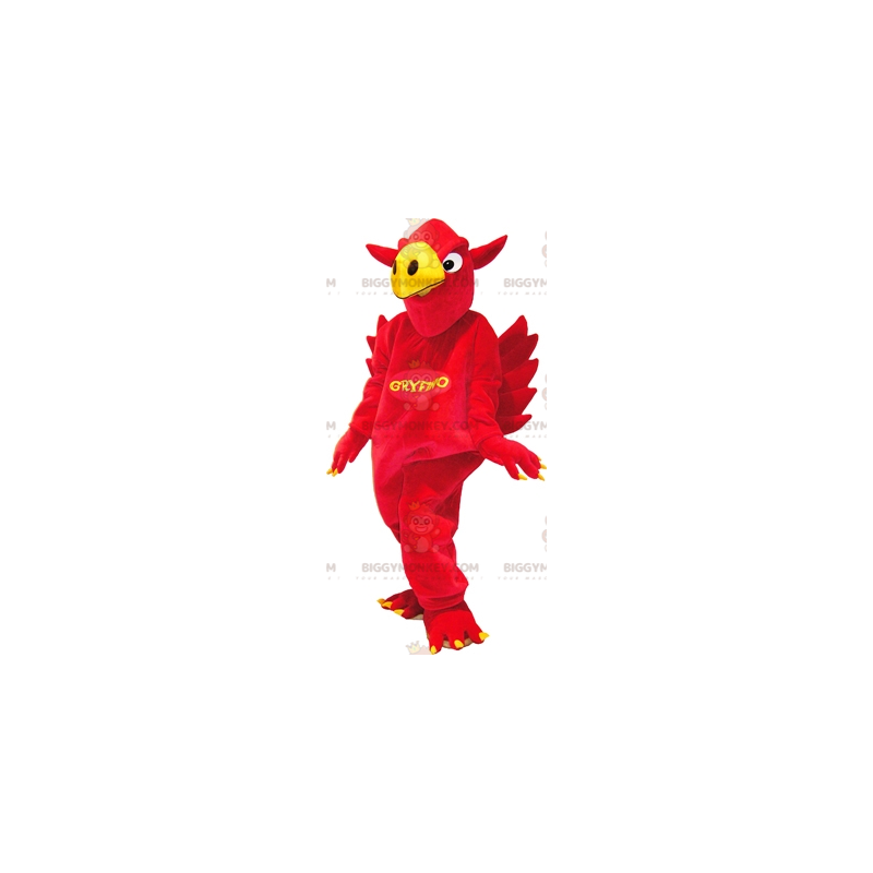 BIGGYMONKEY™ costume da mascotte di grifone rosso e giallo. BIGGYMONKEY™ costume da mascotte di grifone rosso e giallo.