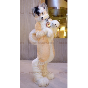 BIGGYMONKEY™ Very Furry Orange White and Gray Dog Mascot