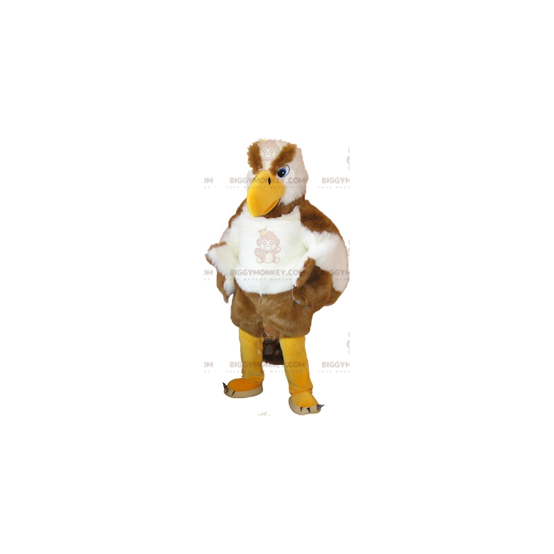 Traje de mascote de águia branca e marrom BIGGYMONKEY™ com Traje de mascote de águia branca e marrom BIGGYMONKEY™ com
