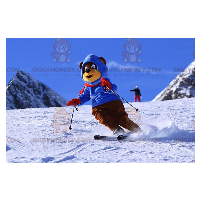 BIGGYMONKEY™ mascot costume of brown and yellow bear in ski BIGGYMONKEY™ mascot costume of brown and yellow bear in ski