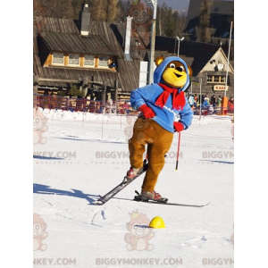 BIGGYMONKEY™ mascot costume of brown and yellow bear in ski