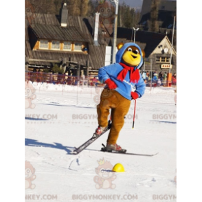 Traje de mascote BIGGYMONKEY™ de urso marrom e amarelo em traje
