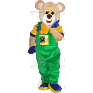 BIGGYMONKEY™ maskotkostume Beige bjørn klædt i farverigt outfit