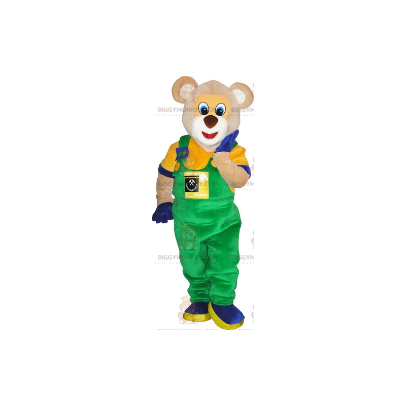 BIGGYMONKEY™ μασκότ στολή μπεζ αρκούδα ντυμένη με πολύχρωμη