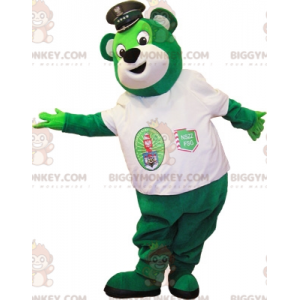 Grüner Bär BIGGYMONKEY™ Maskottchenkostüm mit Polizeimütze -