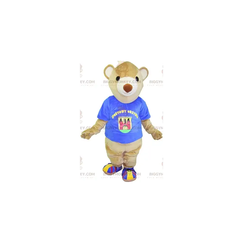 Maskotka beżowego misia BIGGYMONKEY™ z niebieskim t-shirtem. Maskotka beżowego misia BIGGYMONKEY™ z niebieskim t-shirtem.