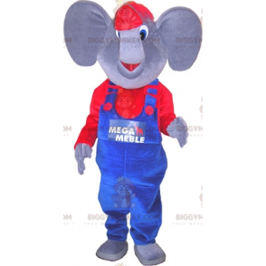 Gray and Red Elephant BIGGYMONKEY™ Mascot Costume Dressed in
