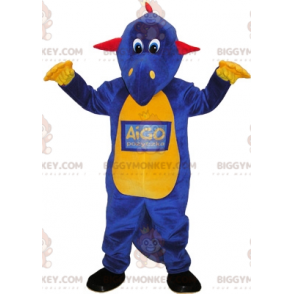 BIGGYMONKEY™ punainen keltainen ja sininen lohikäärme-dinosauruksen maskottiasu - Lohikäärmeen maskotti - BiggyMonkey.com