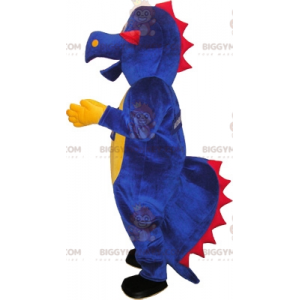 BIGGYMONKEY™ punainen keltainen ja sininen lohikäärme-dinosauruksen maskottiasu - Lohikäärmeen maskotti - BiggyMonkey.com