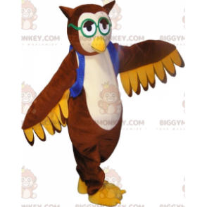 Costume de mascotte BIGGYMONKEY™ de hibou de chouette marron avec des lunettes - Mascotte d'oiseaux - BiggyMonkey.com