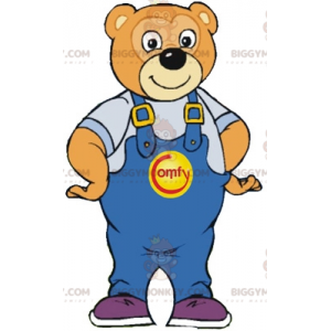Smiling Brown Bear BIGGYMONKEY™ Mascot Costume With Blue