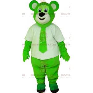 Grøn bjørn BIGGYMONKEY™ maskotkostume klædt i hvidt med slips -