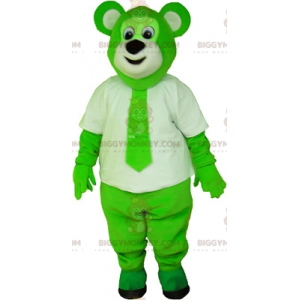 Grüner Bär BIGGYMONKEY™ Maskottchenkostüm in Weiß mit Krawatte