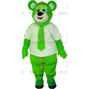 Grüner Bär BIGGYMONKEY™ Maskottchenkostüm in Weiß mit Krawatte