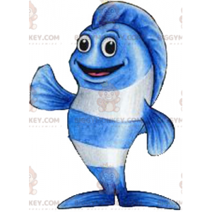 Very successful giant blue and white fish BIGGYMONKEY™ mascot