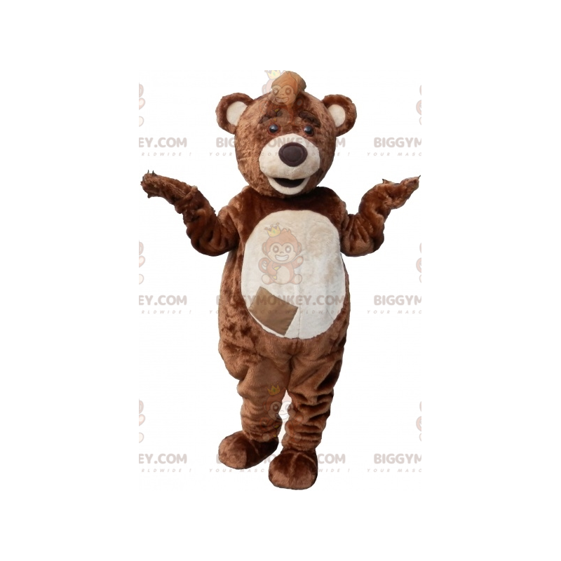 Brun og hvid bamse BIGGYMONKEY™ maskotkostume med våbenskjold - Brun og hvid bamse BIGGYMONKEY™ maskotkostume med våbenskjold -