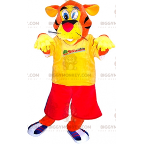 BIGGYMONKEY™ Tiger Mascot Costume Dressed In Sportswear. tiger