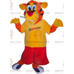 BIGGYMONKEY™ Tiger Mascot Costume Dressed In Sportswear. tiger