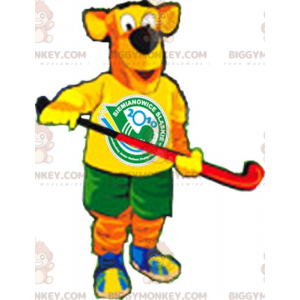 Orange and Yellow Dog BIGGYMONKEY™ Mascot Costume in Hockey