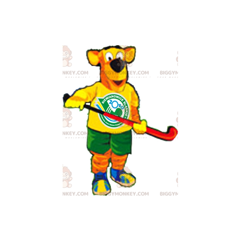 Disfraz de mascota de perro naranja y amarillo BIGGYMONKEY™ con Disfraz de mascota de perro naranja y amarillo BIGGYMONKEY™ con