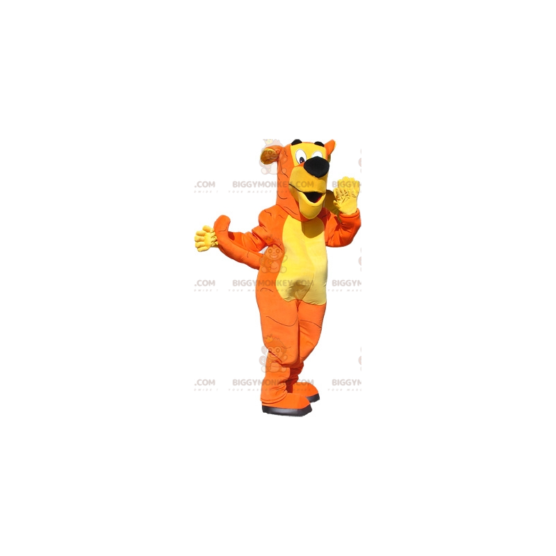 Disfraz de mascota de perro gigante naranja y amarillo