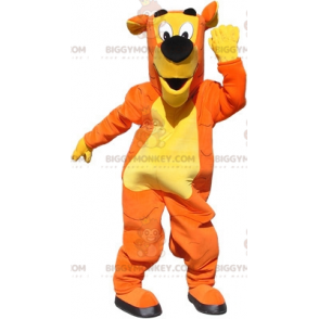 Costume mascotte BIGGYMONKEY™ cane gigante arancione e giallo.