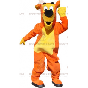 Traje de mascote de cachorro gigante laranja e amarelo