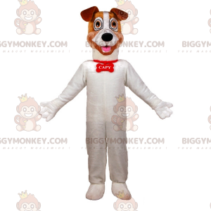 BIGGYMONKEY™ grote witte en bruine hond mascotte kostuum.