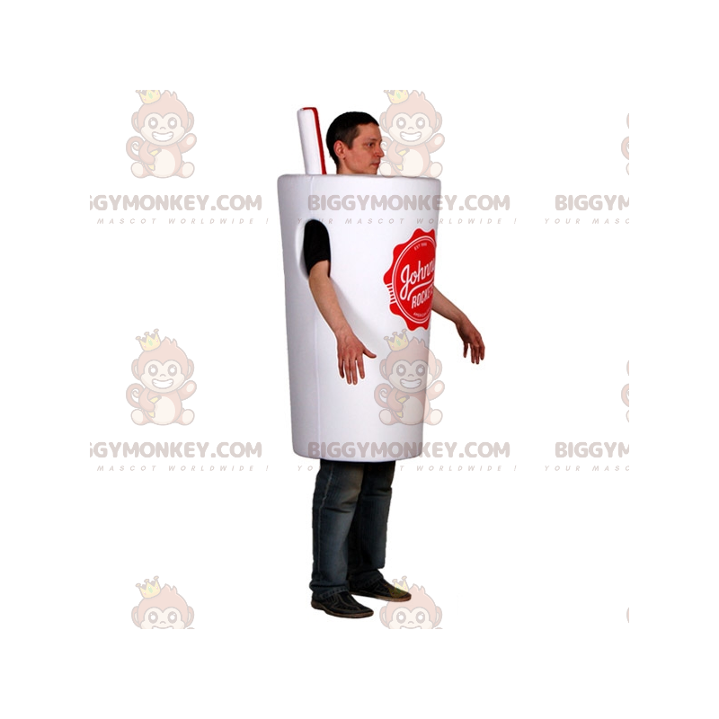 Disfraz de mascota BIGGYMONKEY™ de copa blanca con pajita. Disfraz de mascota BIGGYMONKEY™ de copa blanca con pajita.