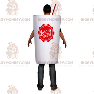 BIGGYMONKEY™ mascot costume of white goblet with a straw. drink