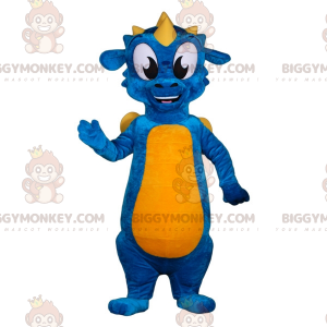 Costume da mascotte drago blu e giallo BIGGYMONKEY™. Costume da