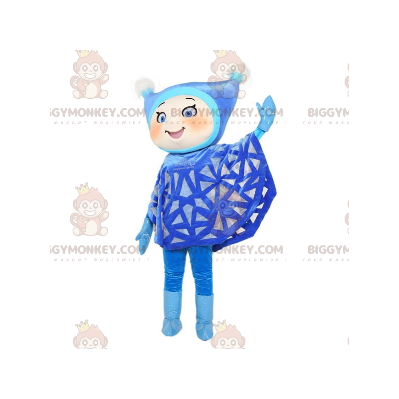 Costume de mascotte BIGGYMONKEY™ de fillette habillée en bleu Costume de mascotte BIGGYMONKEY™ de fillette habillée en bleu