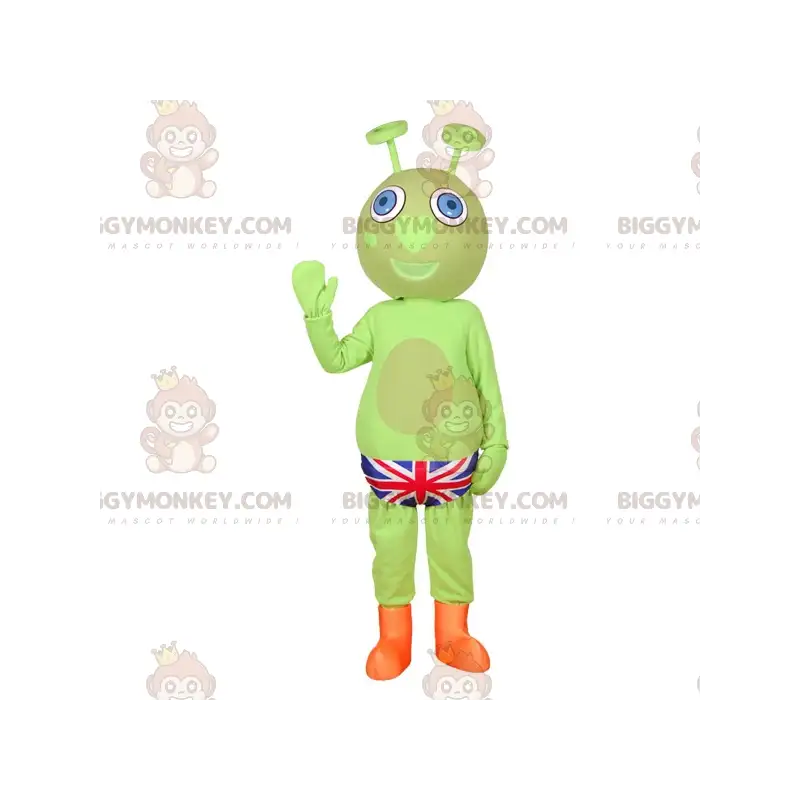 Πράσινη στολή μασκότ BIGGYMONKEY™ Alien με βρετανικό σώβρακο - Πράσινη στολή μασκότ BIGGYMONKEY™ Alien με βρετανικό σώβρακο -
