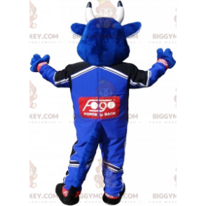 Kostým s maskotem Blue Cow BIGGYMONKEY™ v oblečení pro závodní