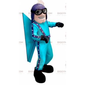Blauw vliegenier BIGGYMONKEY™ mascottekostuum met helm en bril